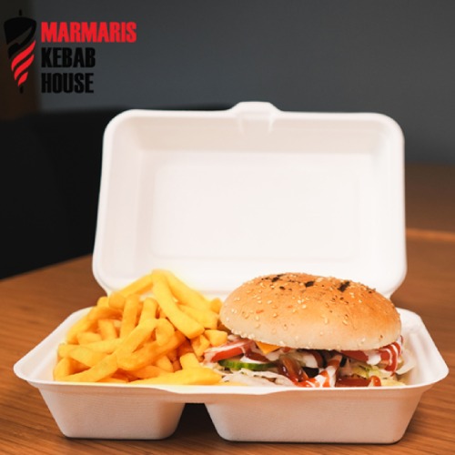 Marmaris Kebab House hamburger and French fries.